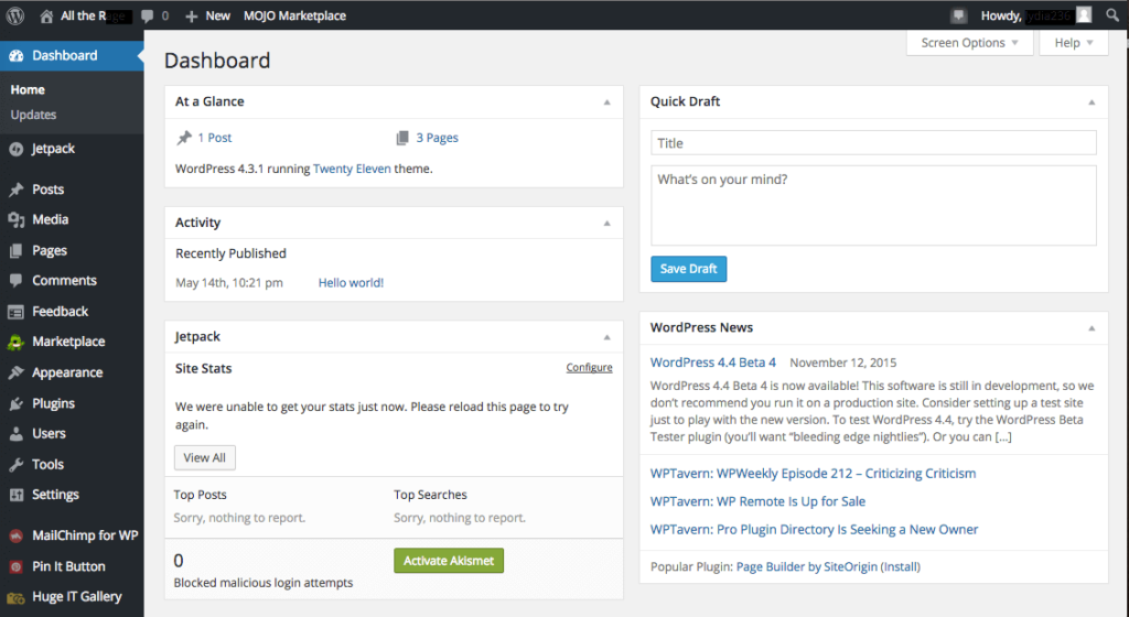 A screenshot of the WordPress dashboard highlighting key sections like Posts, Pages, and Plugins.