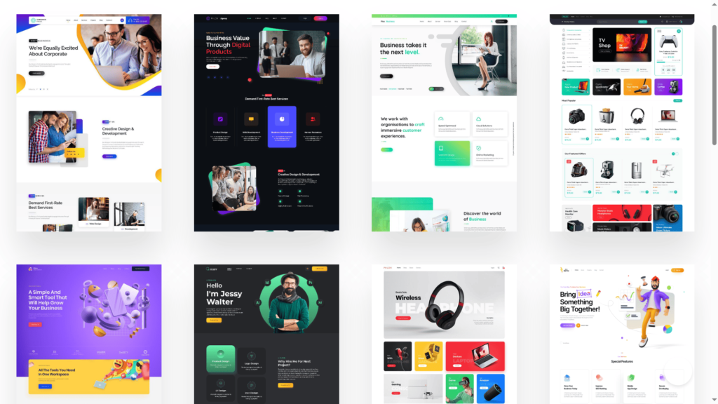 A collage of website examples (blog, e-commerce, portfolio, corporate site) powered by WordPress.