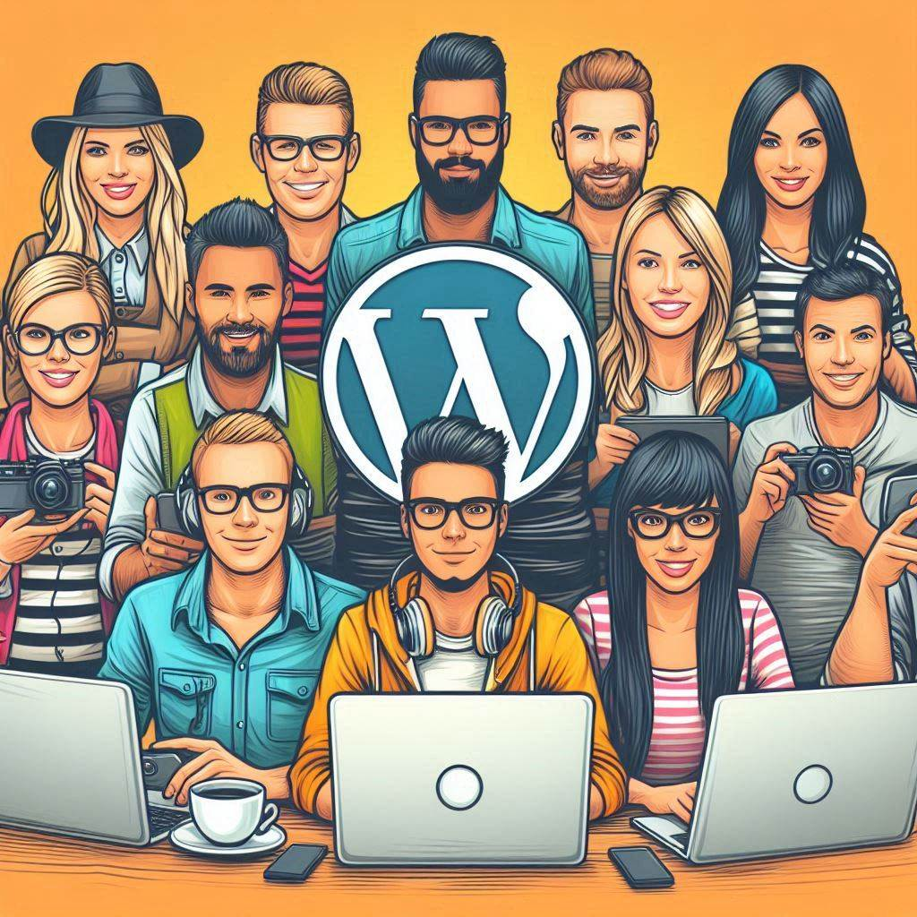 A diverse group of people (blogger, entrepreneur, developer) using WordPress.