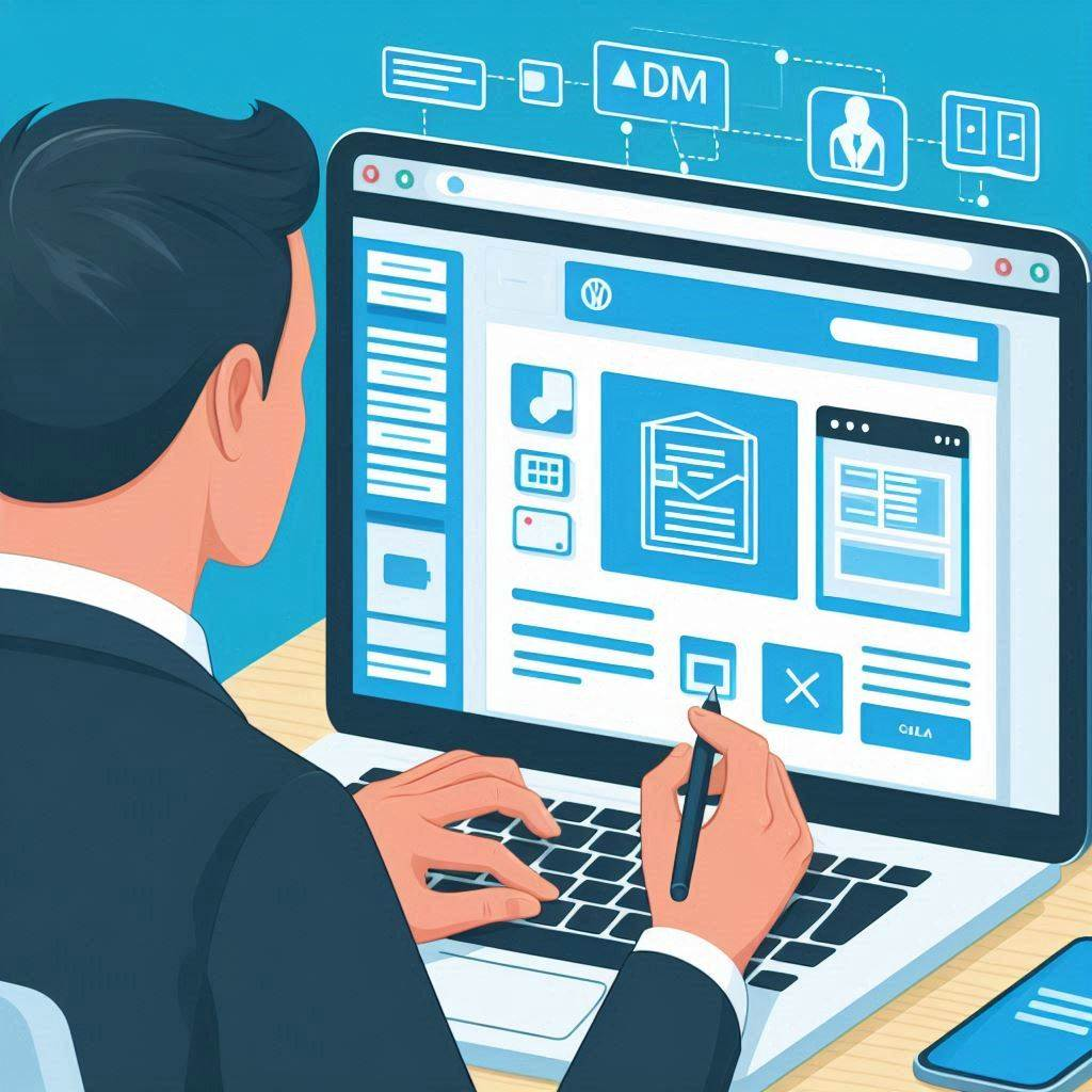A person designing a site with a drag-and-drop builder like Elementor in WordPress.