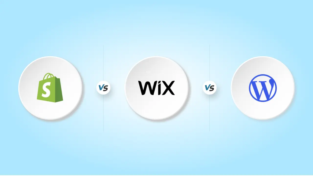A comparison chart of WordPress, Wix, and Squarespace with key features.